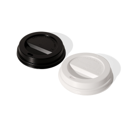 90mm Black / White Polystyrene Plastic Sip Thru Lids for use with 12 & 16oz cups (8000) 90mm Black / White Polystyrene Plastic Sip Thru Lids for use with 12 & 16oz cups (8000)